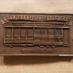 San Francisco Cable Car Brass Belt Buckle - Vintage 1976